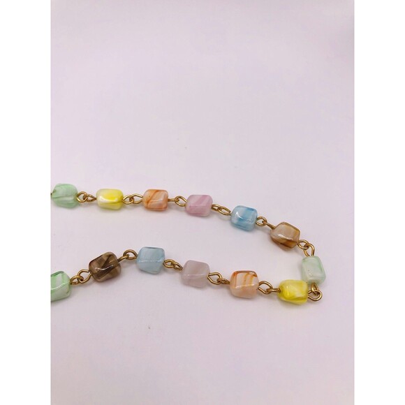 Glass Swirl Mini Square Beaded Long Necklace ~Light Pastels - Picture 7 of 8